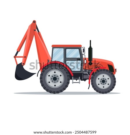 red Tractor excavator icon isolated on white background. Vector illustration in flat design