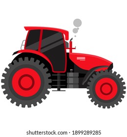 Red Tractor Farm Machine Icon, Flat Vector Illustration Isolated On White Background. Farming Equipment, Heavy Agriculture Machinery.