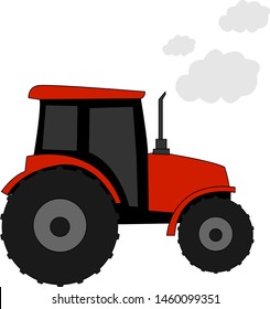 Tractor rojo, ilustración, vector sobre fondo blanco.