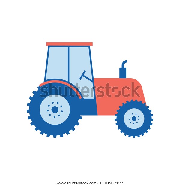 Red tractor isolated on white background.\
Vector illustration. Flat style\
icon.