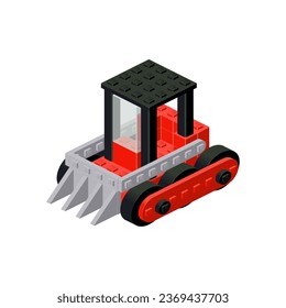 Red tractor in isometry. Vector