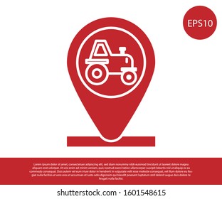 Red Tractor and location icon isolated on white background.  Vector Illustration
