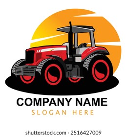 red tractor logo vector illustration with twilight background