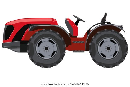 Red tractor a side view on white background