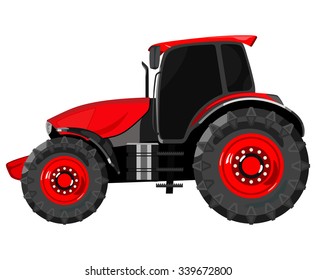 Red tractor a side view on white background