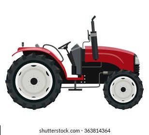 Red tractor side view on transparent background