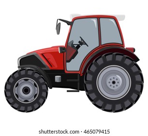 Red tractor a side view on white background