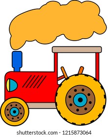 Red Tractor with Steam