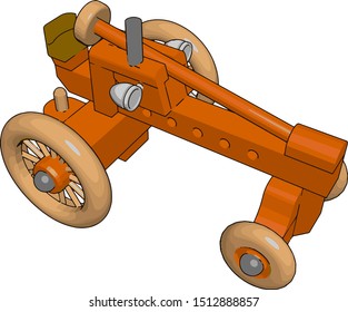 Red tractor toy, illustration, vector on white background.