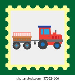 Red tractor with trailer