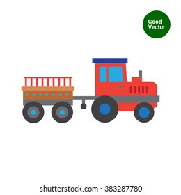 Red tractor with trailer