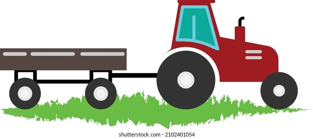 Tractor rojo con remolque en el paisaje rural