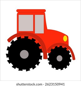 Red tractor vehicle. Farming machine shape. Agricultural transport symbol. Vector machinery object.