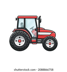 Red tractor vehicle vector illustration, agriculture farming transportation machine flat design isolated on white background.