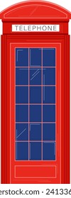 Red traditional British telephone box on white backdrop. Classic English phone booth, London symbol vector illustration.