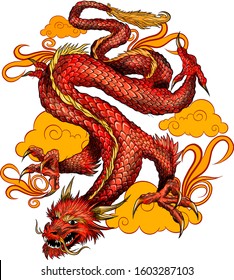 red traditional Chinese dragon symbol and pattern