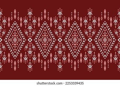 Red traditional ethnic pattern paisley flower Ikat background abstract Aztec African Indonesian Indian seamless pattern for fabric print cloth dress carpet curtains and sarong