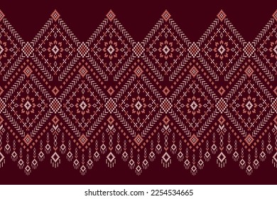 Red traditional ethnic pattern paisley flower Ikat background abstract Aztec African Indonesian Indian seamless pattern for fabric print cloth dress carpet curtains and sarong