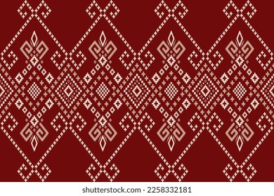 Red traditional ethnic pattern paisley flower Ikat background abstract Aztec African Indonesian Indian seamless pattern for fabric print cloth dress carpet curtains and sarong