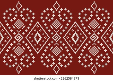 Red traditional ethnic pattern paisley flower Ikat background abstract Aztec African Indonesian Indian seamless pattern for fabric print cloth dress carpet curtains and sarong