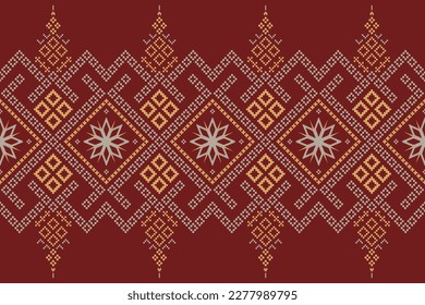 Red traditional ethnic pattern paisley flower Ikat background abstract Aztec African Indonesian Indian seamless pattern for fabric print cloth dress carpet curtains and sarong