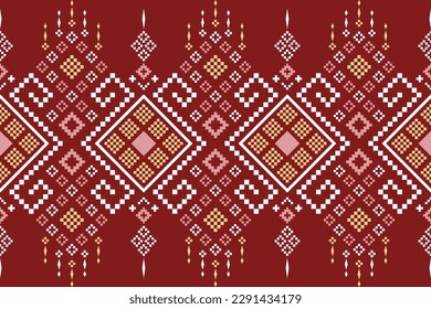 Red traditional ethnic pattern paisley flower Ikat background abstract Aztec African Indonesian Indian seamless pattern for fabric print cloth dress carpet curtains and sarong