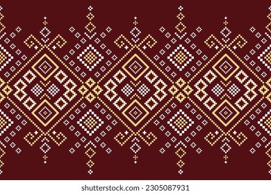 Red traditional ethnic pattern paisley flower Ikat background abstract Aztec African Indonesian Indian seamless pattern for fabric print cloth dress carpet curtains and sarong