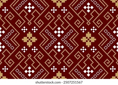 Red traditional ethnic pattern paisley flower Ikat background abstract Aztec African Indonesian Indian seamless pattern for fabric print cloth dress carpet curtains and sarong