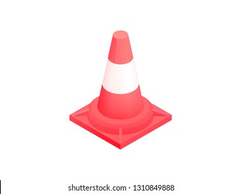 Red traffic cone icon isolated on white background. Vector illustration