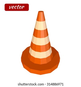 Red traffic cone  icon isolated on white background. Icon warning. Low poly style. Vector illustration.