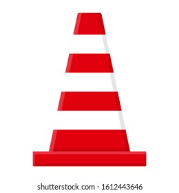 Red traffic cone isolated on white background. Cartoon style. Vector illustration for any design.