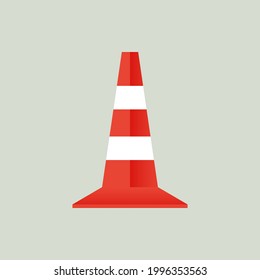 Cono de tráfico rojo en fondo gris. Ilustración moderna de vectores planos. Plantilla de medios sociales.