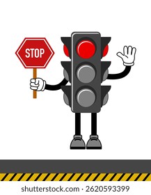 Red traffic light cartoon illustration