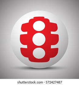Red Traffic Light icon on white sphere