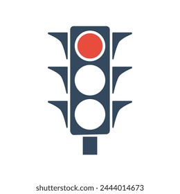 Red traffic light vector icon isolated on white background. Stop or danger signal symbol.