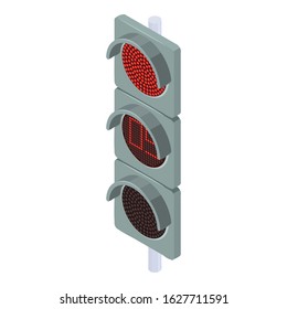 Red traffic lights icon. Isometric of red traffic lights vector icon for web design isolated on white background