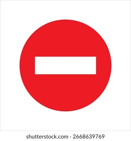 "Red traffic sign with white horizontal line, no entry symbol isolated on white background. Road safety warning sign illustration."
