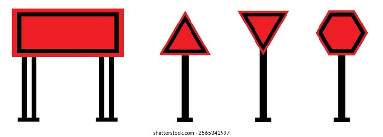 Red traffic signs board. Road board text panel, mockup signage direction highway city signpost location street arrow way vector set, Street traffic Sign. Set of road signs. Design eps 10