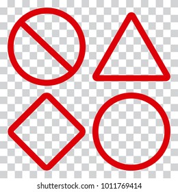 Red traffic signs on transparent background. Vector illustration