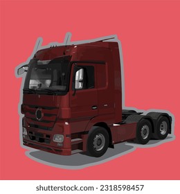 Red Trailer Truck Head Vector Side View