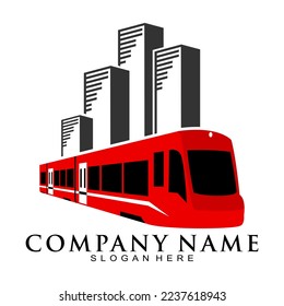 Red train in the city vector logo