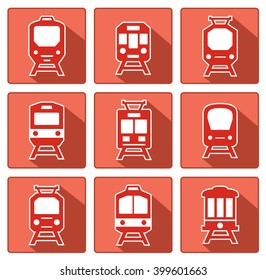 red train silhouette on flat design style with shadow