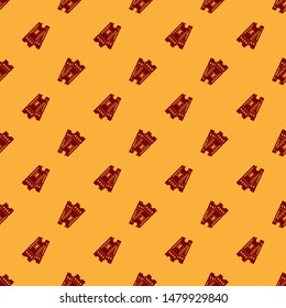 Red Train ticket icon isolated seamless pattern on brown background. Travel by railway.  Vector Illustration