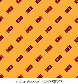 Red Train ticket icon isolated seamless pattern on brown background. Travel by railway.  Vector Illustration
