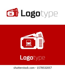 Red Train ticket icon isolated on white background. Travel by railway. Logo design template element. Vector Illustration