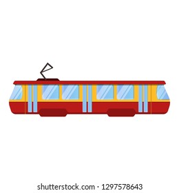 Red tram car icon. Cartoon of red tram car vector icon for web design isolated on white background
