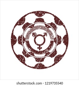 Red transgender icon inside distressed rubber stamp with grunge texture