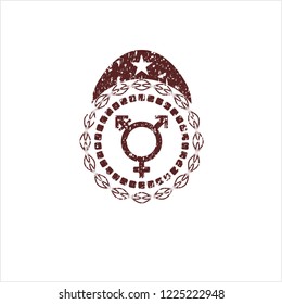 Red transgender icon inside distressed rubber seal with grunge texture