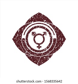 Red transgender icon inside distressed rubber grunge texture stamp