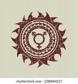 Red transgender icon inside rubber grunge texture stamp